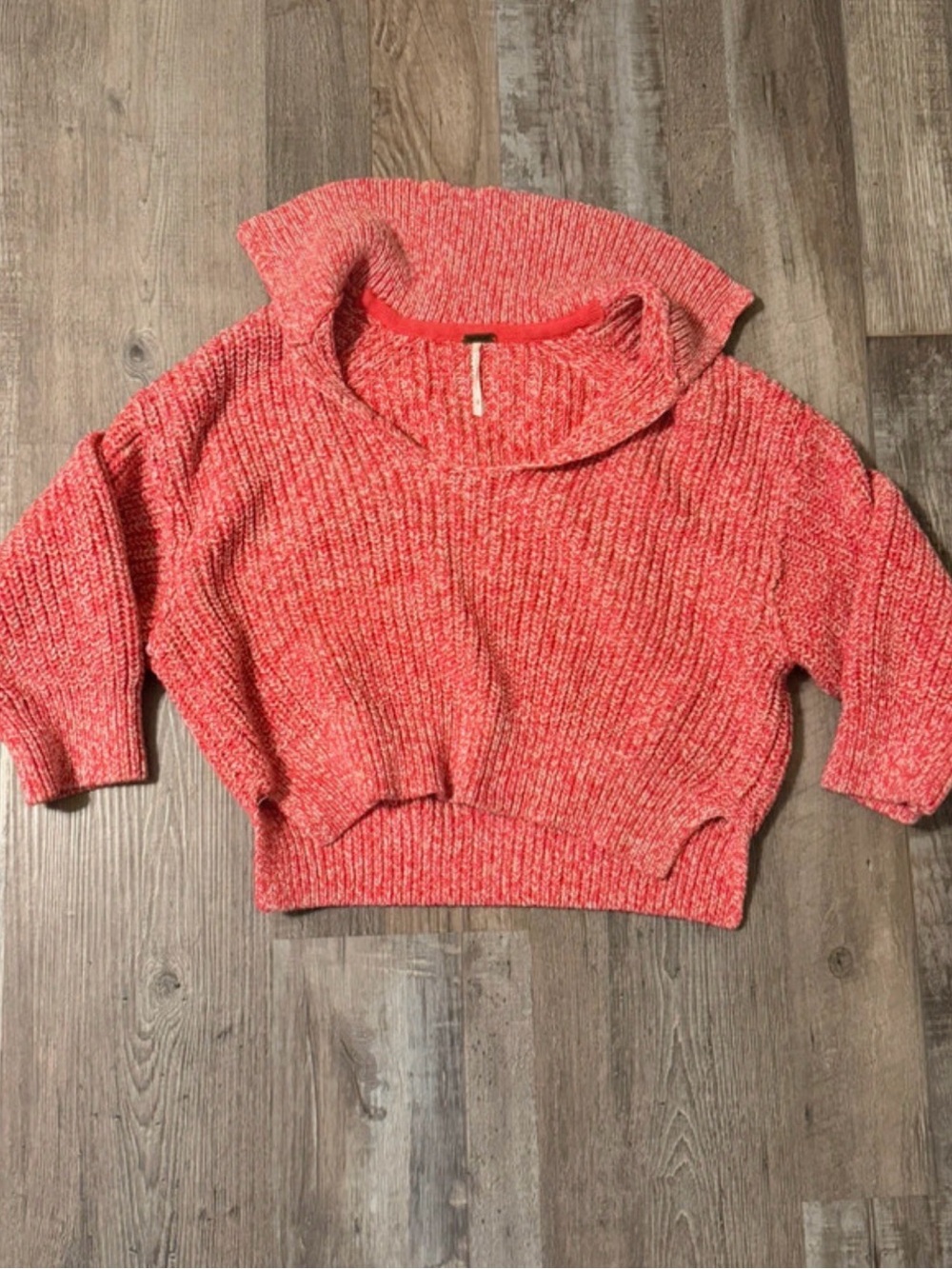 Free People Cozy Women's Coral Knit Sweater with Fold-Over Collar